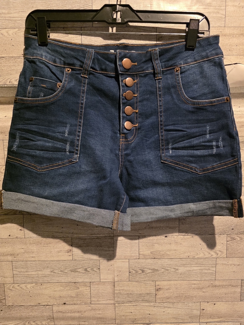 High-Rise Dark Indigo Jean Shorts with Button Fly